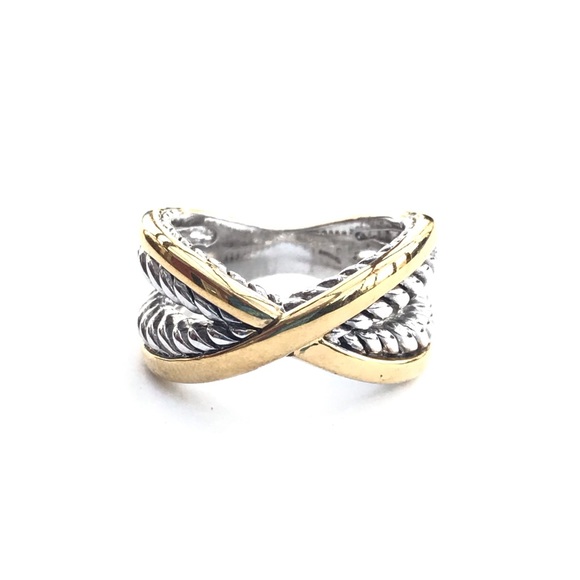 Silver and Gold Criss Cross Rhodium Plated Brass - Picture 5 of 7